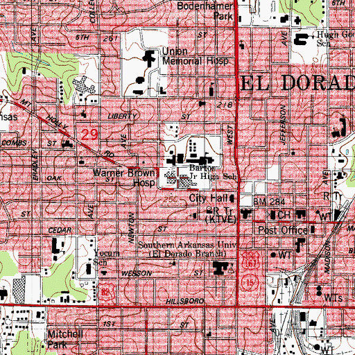 Topographic Map of Warner Brown Hospital, AR