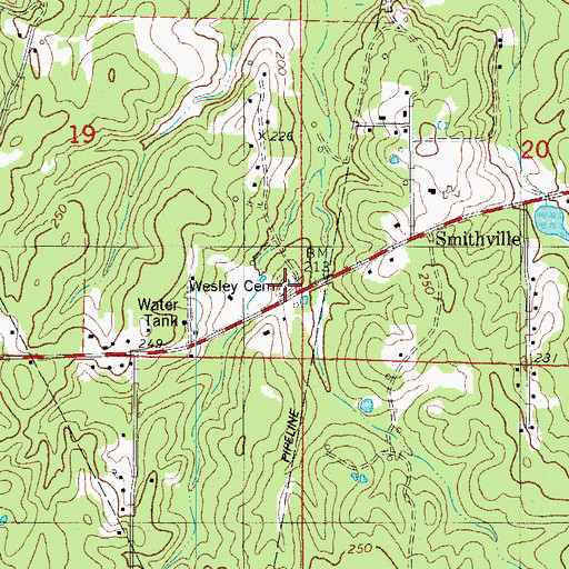 Topographic Map of Wesley Cemetery, AR