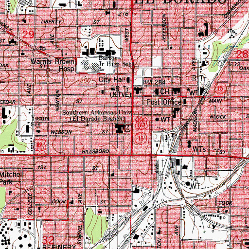 Topographic Map of West Avenue Grammar School (historical), AR