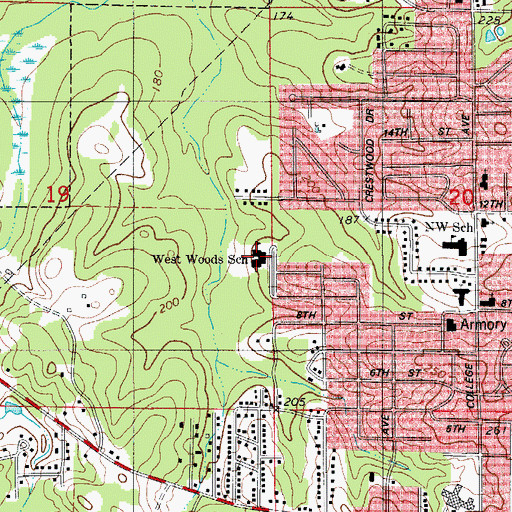 Topographic Map of West Woods School, AR