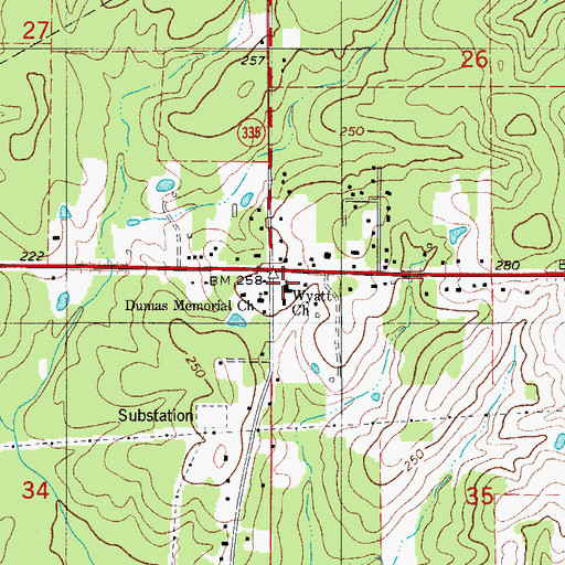 Topographic Map of Wyatt Baptist Church, AR