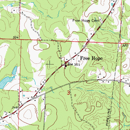 Topographic Map of Free Hope Church, AR