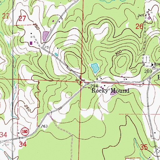 Topographic Map of Rocky Mound School (historical), AR