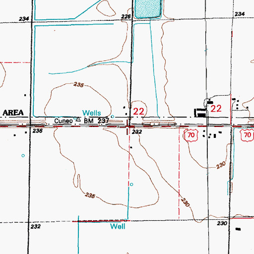 Topographic Map of Cuneo (historical), AR