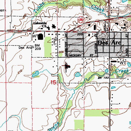 Topographic Map of Des Arc Elementary School, AR