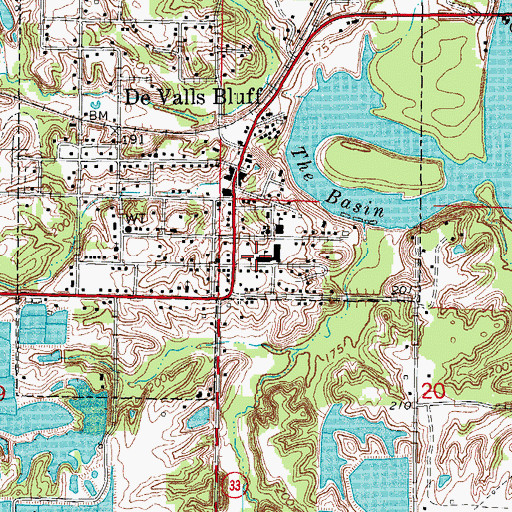 Topographic Map of DeValls Bluff Elementary School, AR