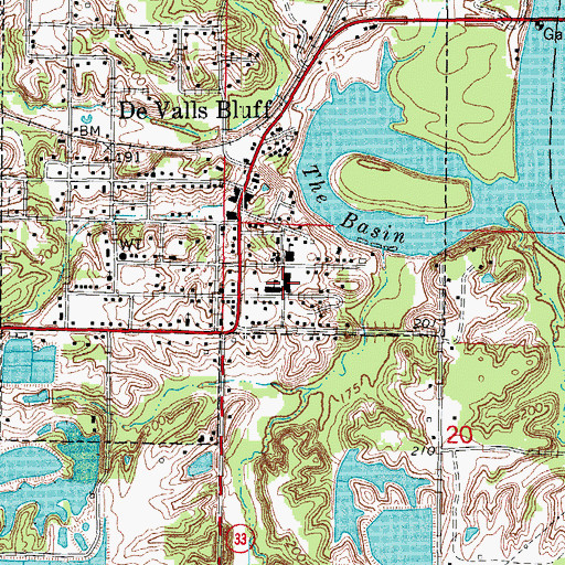 Topographic Map of DeValls Bluff High School, AR