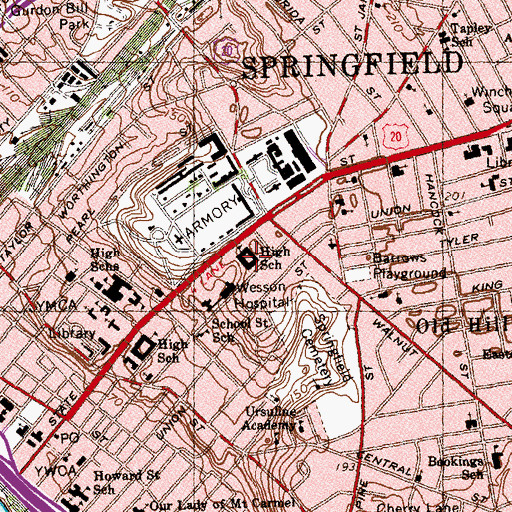 Topographic Map of Springfield High School, MA