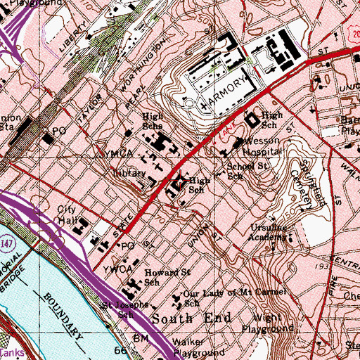Topographic Map of Springfield High School, MA