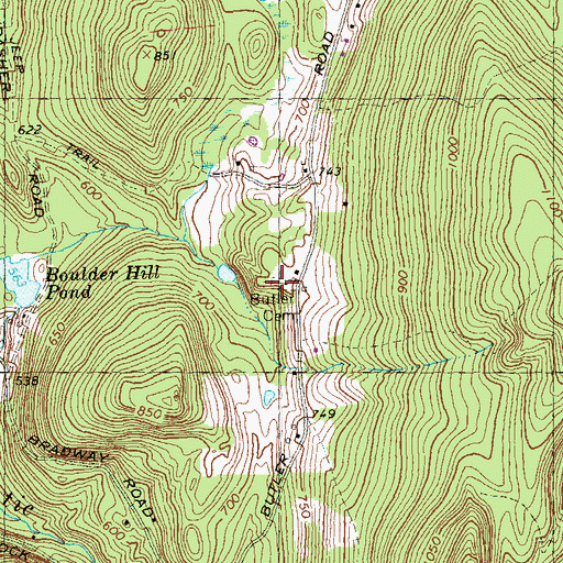 Topographic Map of Butler Cemetery, MA
