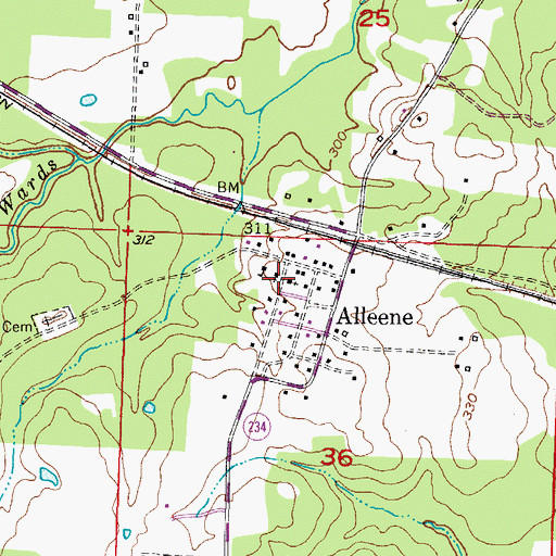 Topographic Map of Alleene Baptist Church, AR