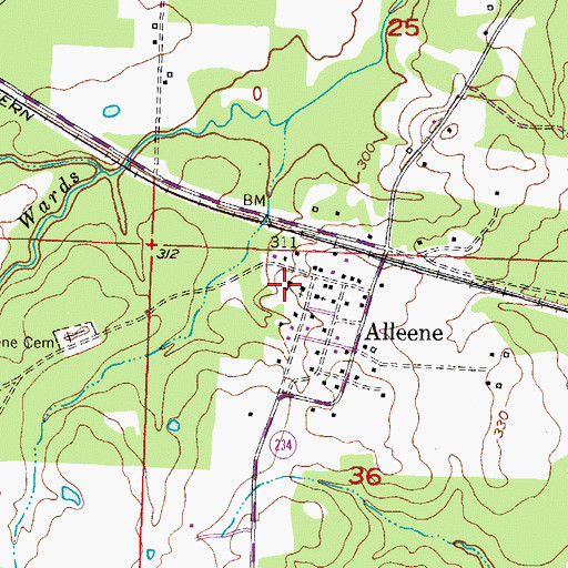 Topographic Map of Alleene School (historical), AR