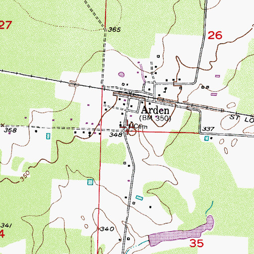 Topographic Map of Arden Cemetery, AR