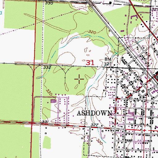 Topographic Map of Ashdown City Park, AR