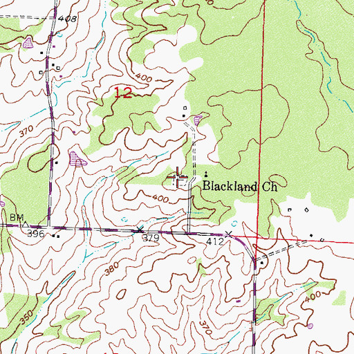 Topographic Map of Blackland Cemetery, AR
