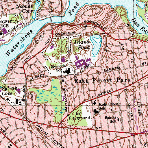 Topographic Map of Springfield Memorial School, MA