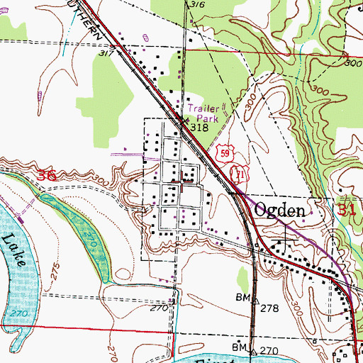 Topographic Map of First Baptist Church of Ogden, AR