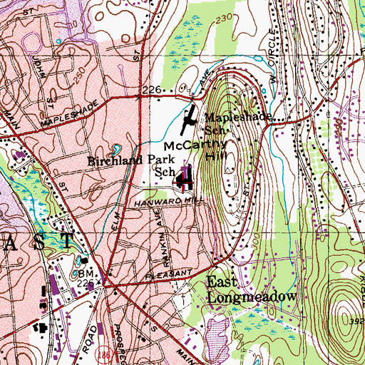 Topographic Map of Birchland Park School, MA