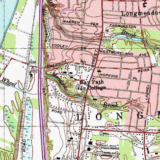 Topographic Map of Bay Path College, MA