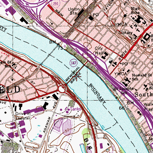 Topographic Map of Memorial Bridge, MA