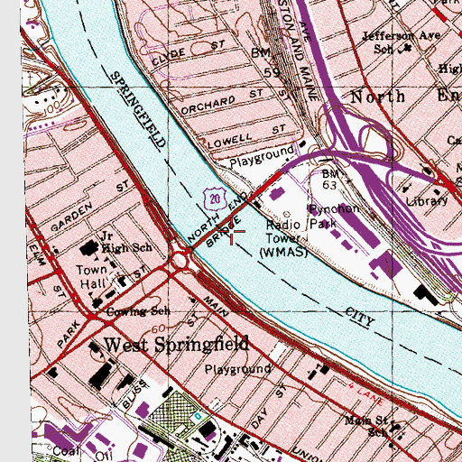 Topographic Map of North End Bridge, MA