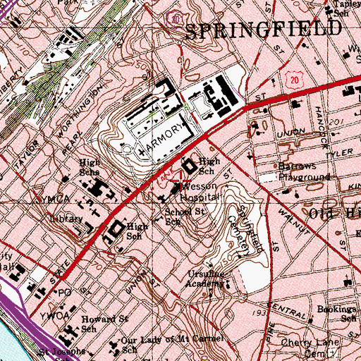 Topographic Map of Wesson Hospital, MA