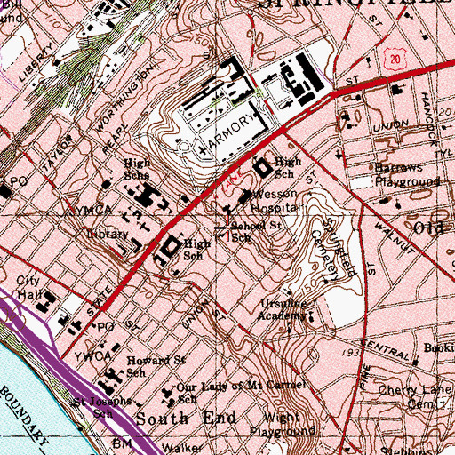 Topographic Map of School Street School, MA