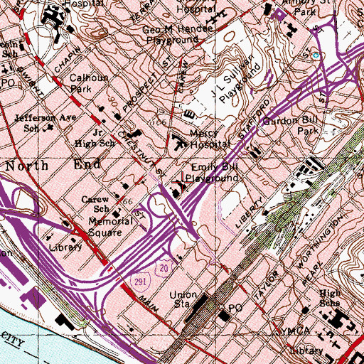 Topographic Map of Springfield High School, MA