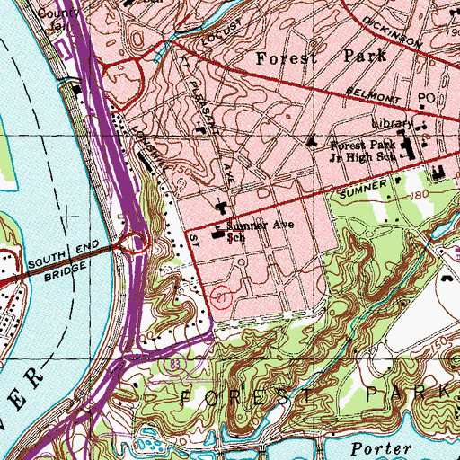 Topographic Map of Sumner Avenue School, MA