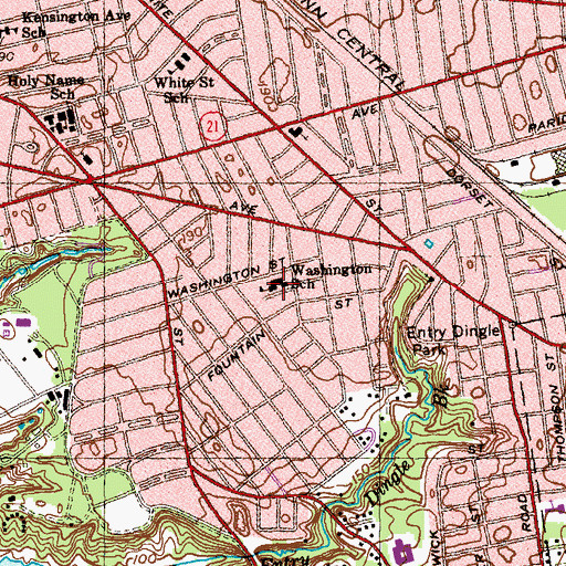 Topographic Map of Washington School, MA