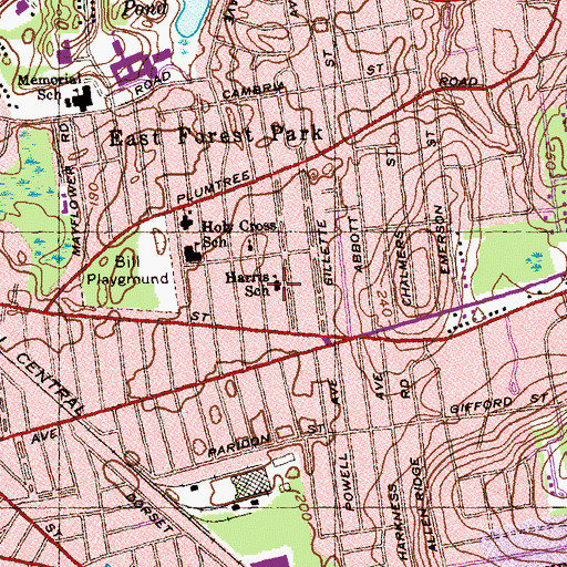 Topographic Map of Frederick Harris School, MA