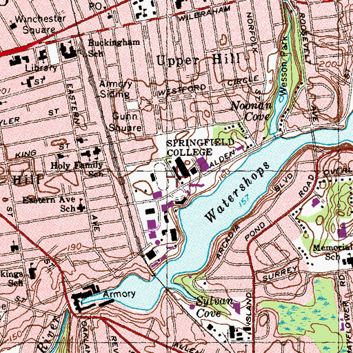 Topographic Map of Springfield College, MA