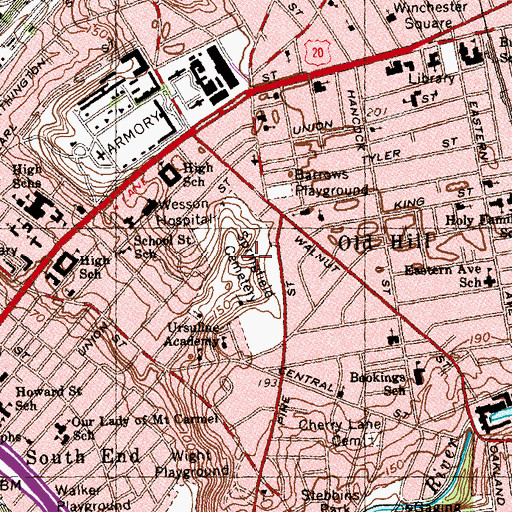 Topographic Map of Springfield Cemetery, MA
