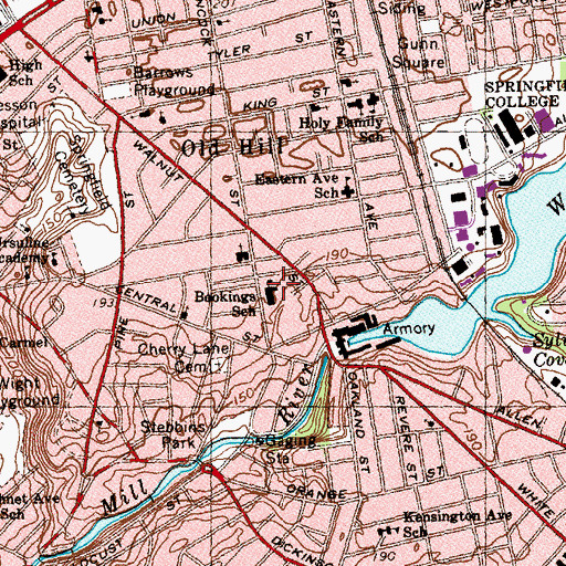 Topographic Map of Elias Brookings K-8 Magnet School, MA