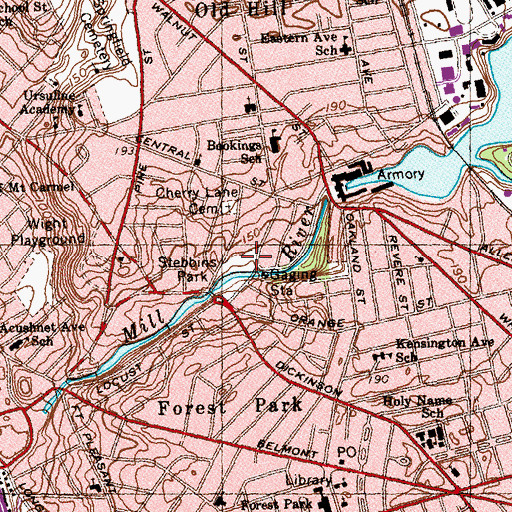 Topographic Map of Stebbins Park, MA