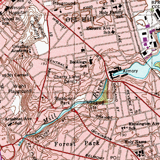 Topographic Map of Cherry Lane Cemetery, MA