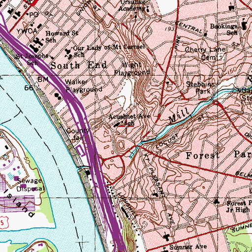 Topographic Map of Acushnet Avenue School, MA