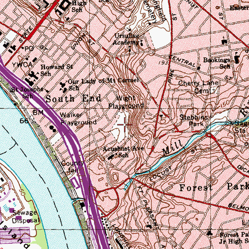 Topographic Map of Wight Playground, MA