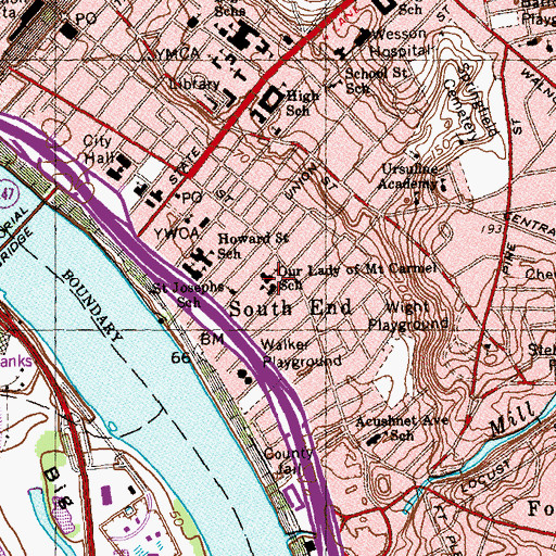 Topographic Map of Our Lady of Mount Carmel School, MA