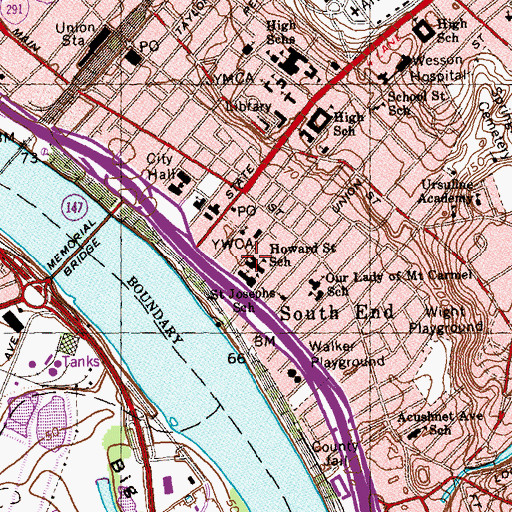 Topographic Map of Howard Street School, MA
