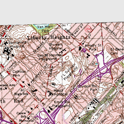 Topographic Map of George M Hendee Playground, MA
