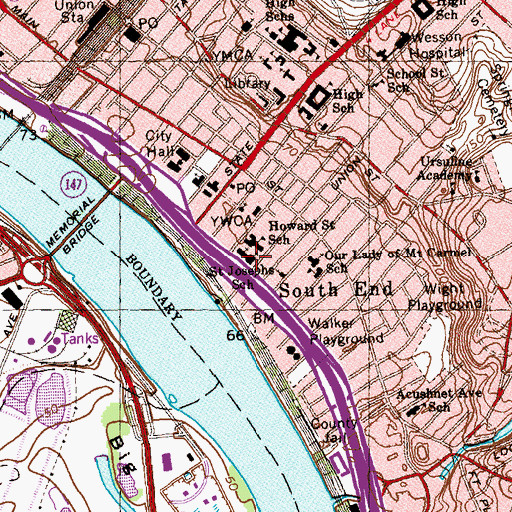 Topographic Map of Saint Josephs School, MA