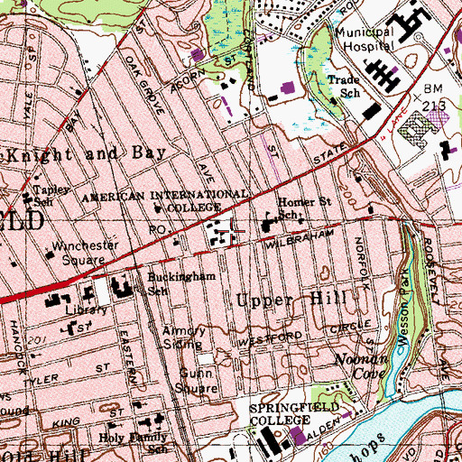 Topographic Map of American International College, MA