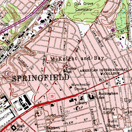 Topographic Map of Tapley School, MA