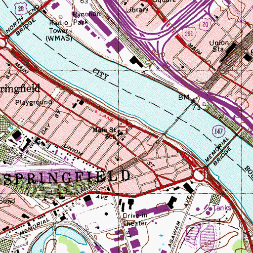 Topographic Map of Main Street School, MA