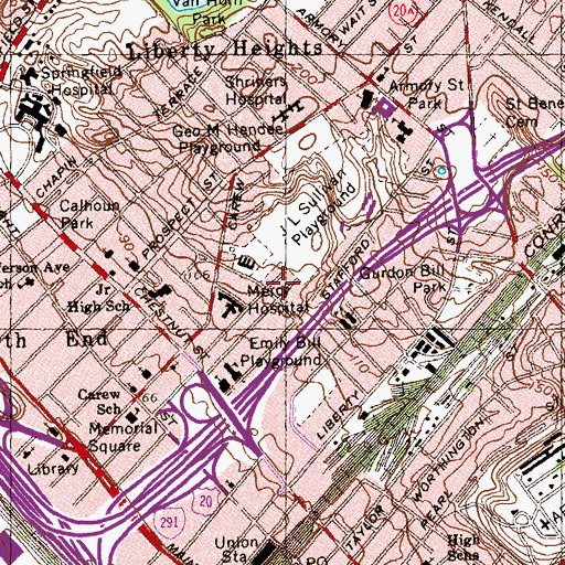 Topographic Map of Mercy Medical Center Springfield Campus, MA