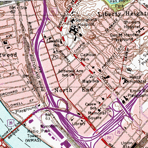 Topographic Map of Jefferson Avenue School, MA