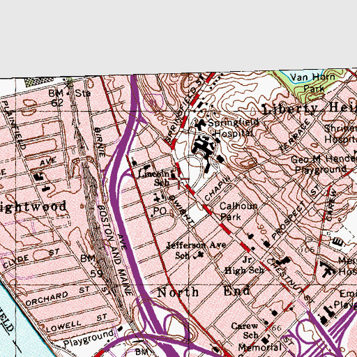 Topographic Map of Lincoln Elementary School, MA