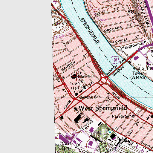 Topographic Map of West Springfield Junior High School, MA