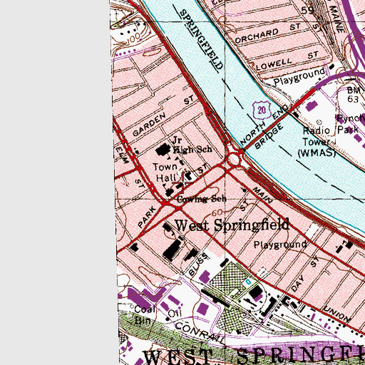 Topographic Map of West Springfield Town Hall, MA